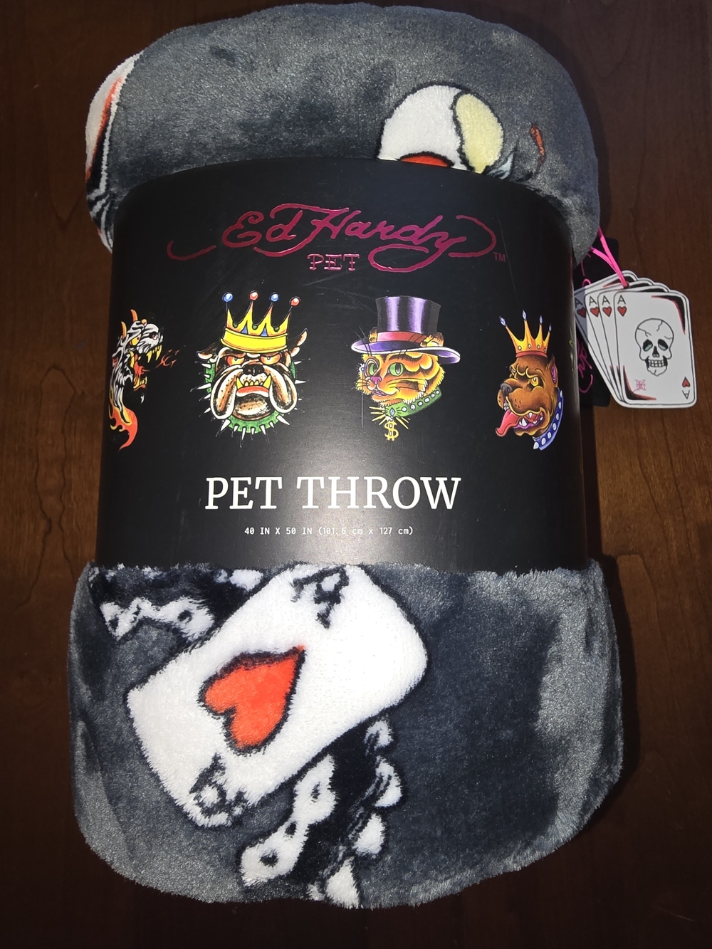 Ed Hardy Black Throw with Colorful Graphics, 50" x 40", Brand New with Tags!